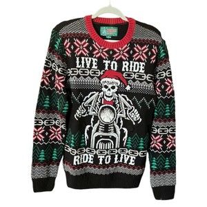 NEW Ugly Christmas Sweater Skeleton Motorcycle Rider Size Small